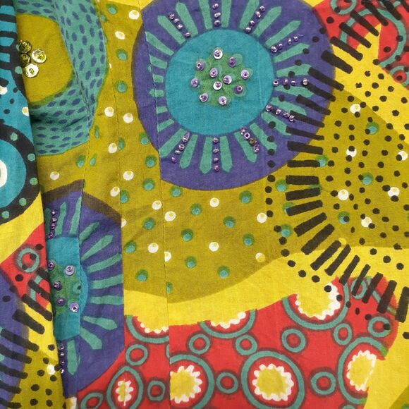 Lifestyle Woman Sz 3X BOHO Colorful Mixed Floral Beaded Cotton Tunic Blouse - Picture 2 of 7